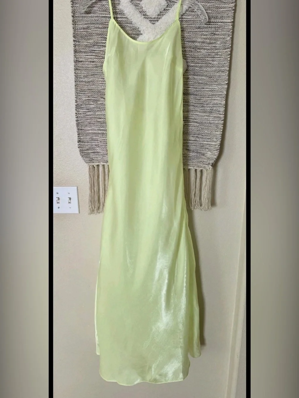 Victoria's Secret Y2K Lime Green Satin Slip Dress Midi Cami Lingerie Sz M